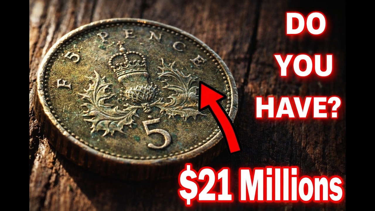 Редкие британские монеты достоинством 5 пенсов с чеком, проданные за миллионы на крупных монетных...