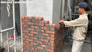 Construction And Finishing Of A Large Foot Column With The Most Beautiful Brick And Pre-Mixed Mortar