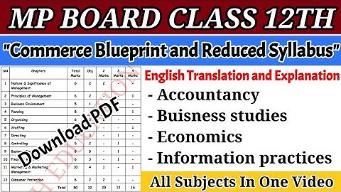 Mp board class 12th Commerce Blueprint and reduced syllabus 2022-23 in english