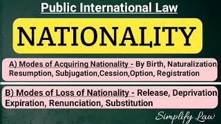 Nationality in International Law | Modes of Acquiring Nationality | Modes of Loss of Nationality |