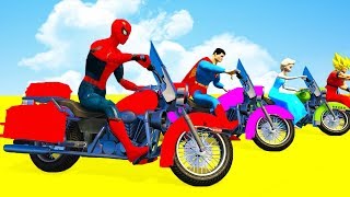 Learn Color for Kids Motorcycles w Animation Superheroes Cartoon for Children