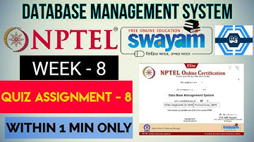 Database Management System - NPTEL || WEEK 8 QUIZ ASSIGNMENT SOLUTION ||