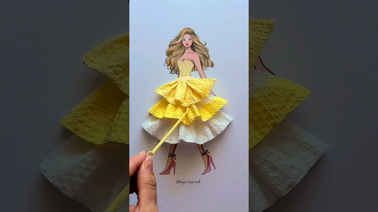 How to make a dress using a paper towel 💛 #art #fashion #design #style #artist #artwork #painting