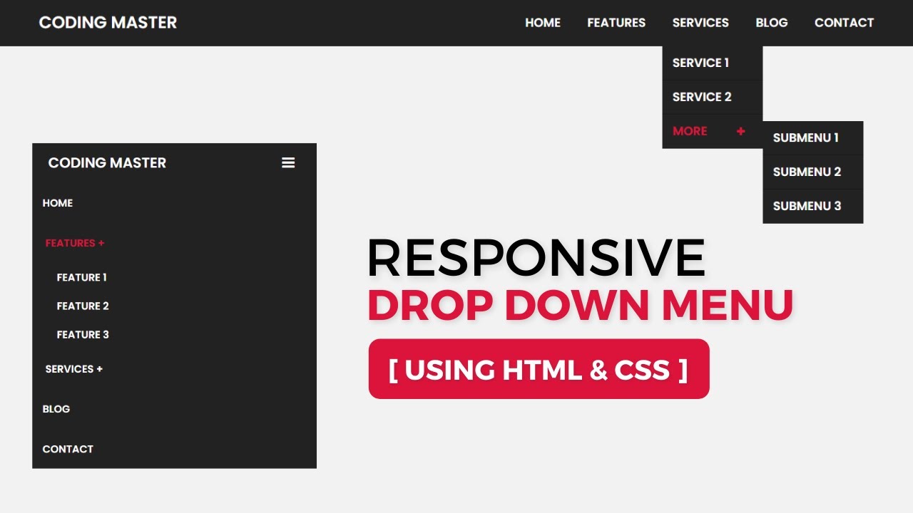 Responsive Drop Down Menu Bar Using HTML & CSS - CODING MASTER