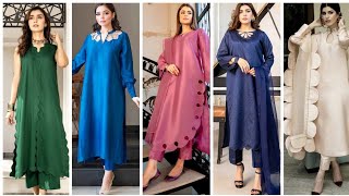 Modern & Attractive Silk Suit Desinging Ideas for Girls 2025 Raw Silk Designs Kapron ke Design screenshot 4