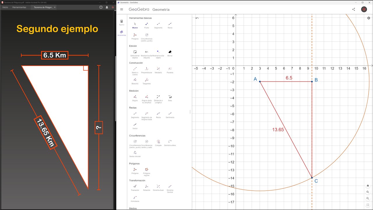 Teorema de Pitágoras: ejemplos en Geogebra Geometría y Geogebra CAS