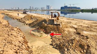 Amazing Technique Operator Skills Komatsu D58 Bulldozer With BIG Dump Trucks Delete Small POND
