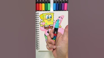 Drawing SPONGEBOB with Posca Markers!#shorts #spongebob #patrickstar #squidward #poscamarkers