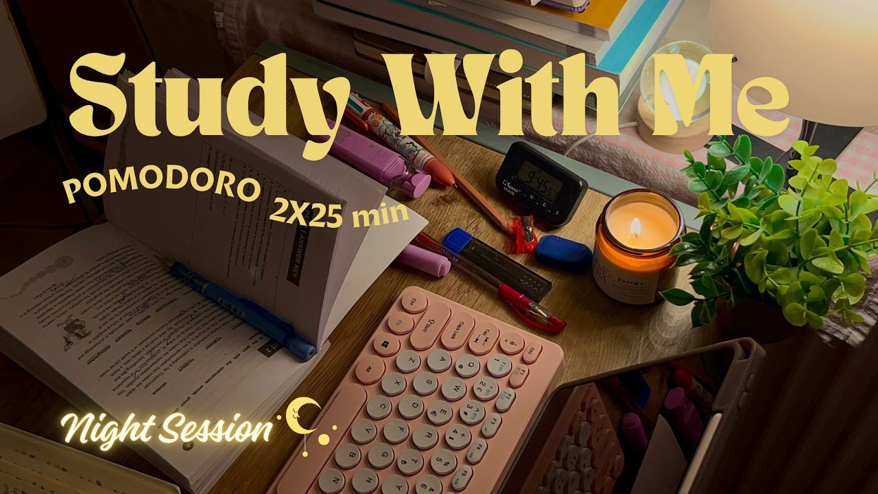 1 hour of deep focus 🌙 | 2x25 pomodoro | no music & no talking (ambient ...
