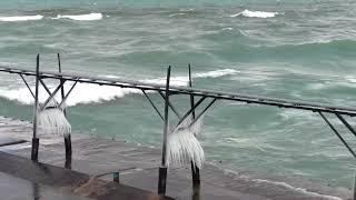 Drone Footage Shows Lake Michigan Pier Turn Into Giant Icicle