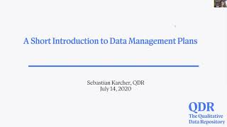 Webinar A Short Introduction to Data Management Plans Profile