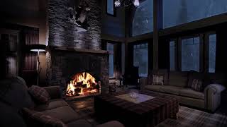 Relaxing Crackling Fireplace.  Falling Snow Sound