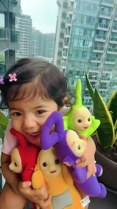 Teletubbies 💜💚💛❤️ My little cupcake and her rainbow coloured toys #cupcake #cute #baby #fun