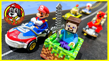 Kids Build🏎 LONGEST Hot Wheels MARIO KART RACE vs MINECRAFT