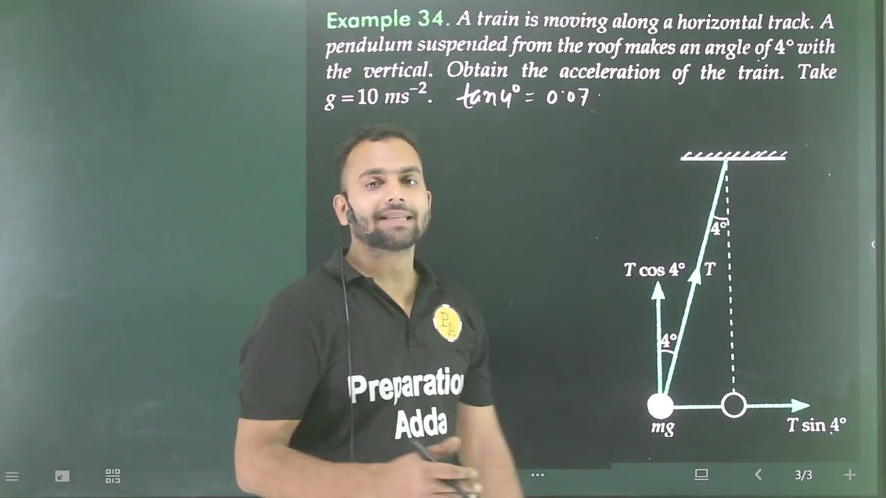 Ex-34 Laws of motion: A train moving along a horizontal track. A pendulum suspended from the roof