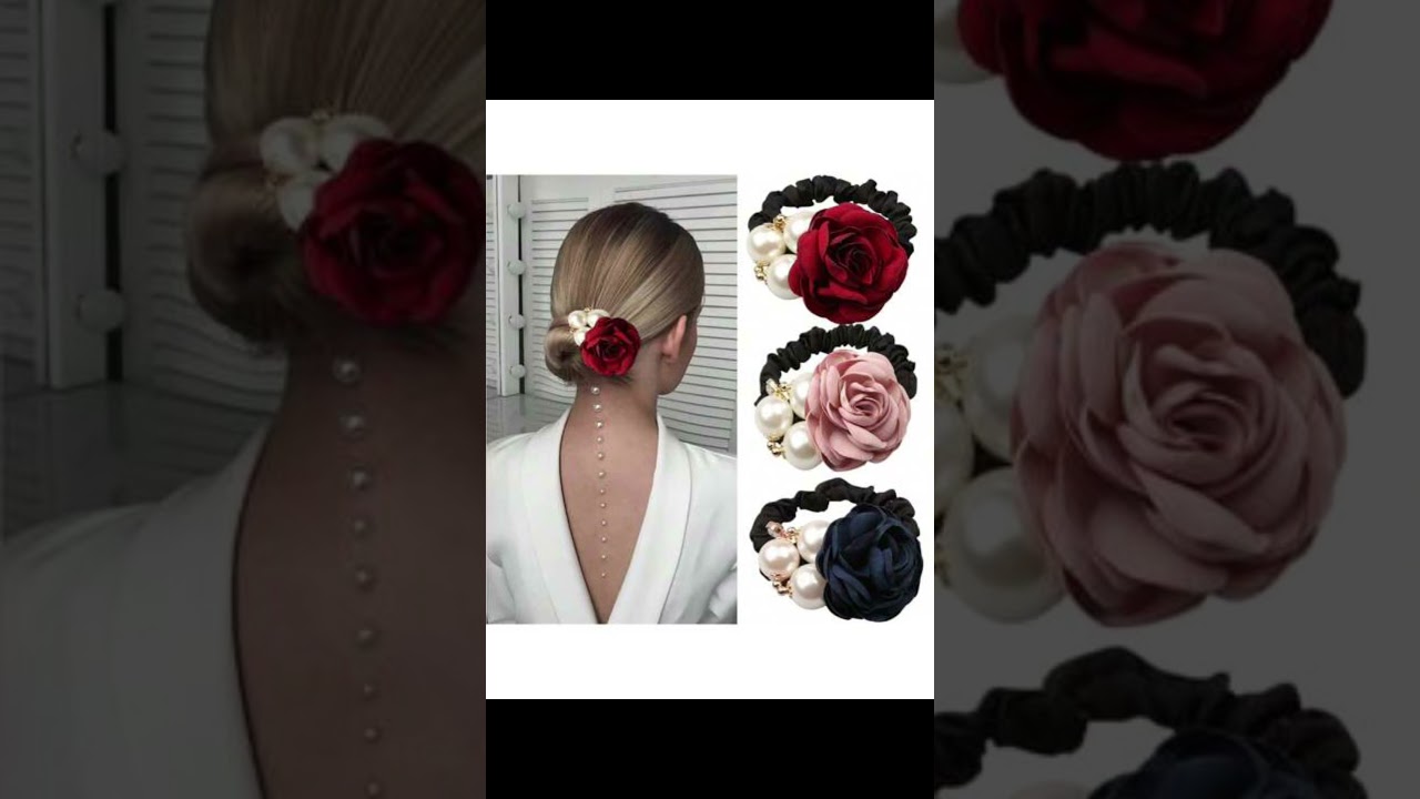 Pearl Hair Ties Rose Flower Rhinestone Black Elastic Hair Scrunchies