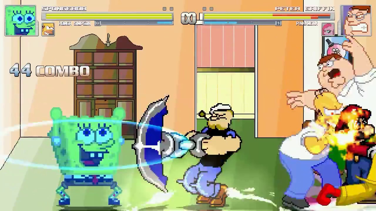 AN Mugen Request #839: Spongebob, Homer, Popeye & Mordecai VS Peter, Pinkamena, Donald & Mario