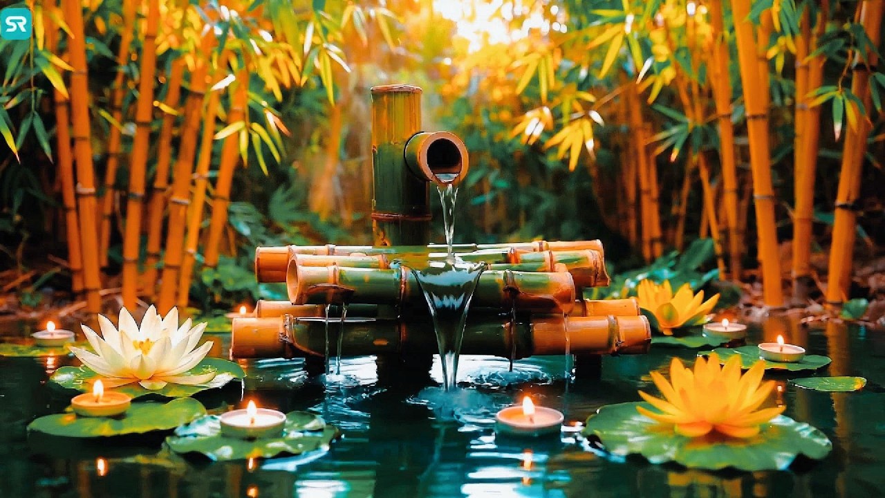 Relaxing Sleep Music + Bamboo Water Sounds 🌿 Meditation Music Relax Mind Body,  Music for Sleep