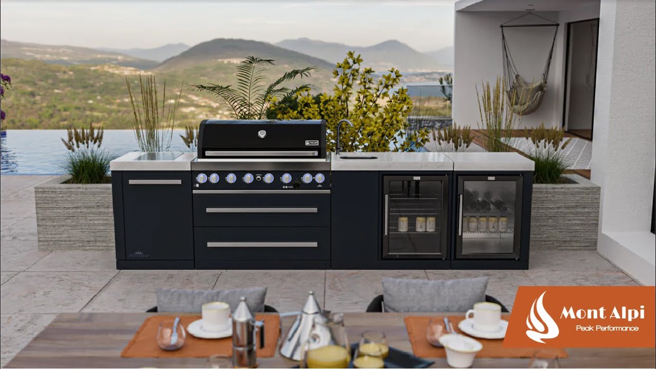 Mont Alpi 805 Deluxe Propane Gas Island Grill W/ Refrigerator