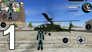 Neon Iron Stickman Rope Hero - iOS Android Gameplay #1 - Car Driver & Helicopter Pilot In Open World screenshot 1