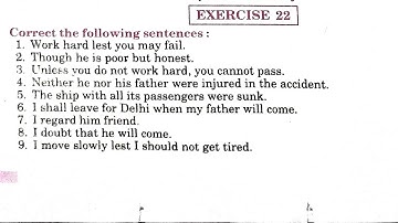 Syntax Exercise 22 | work hard lest you may fail | Syntax class 12 UP Board |conjunction exercise 22