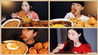 ASMR Ramen and Fried Chicken Compilation - Crunchy and Chewing Eating Sounds Mukbang Party