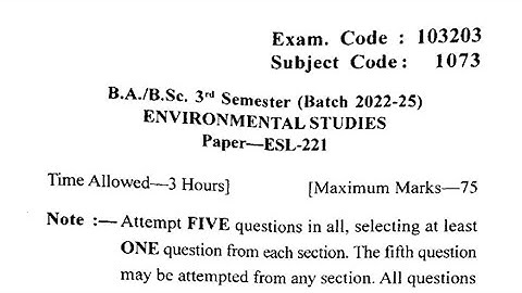 Gndu BA / Bsc 3rd Semester Environmental Studies Question Paper | EVS Question Paper 2023
