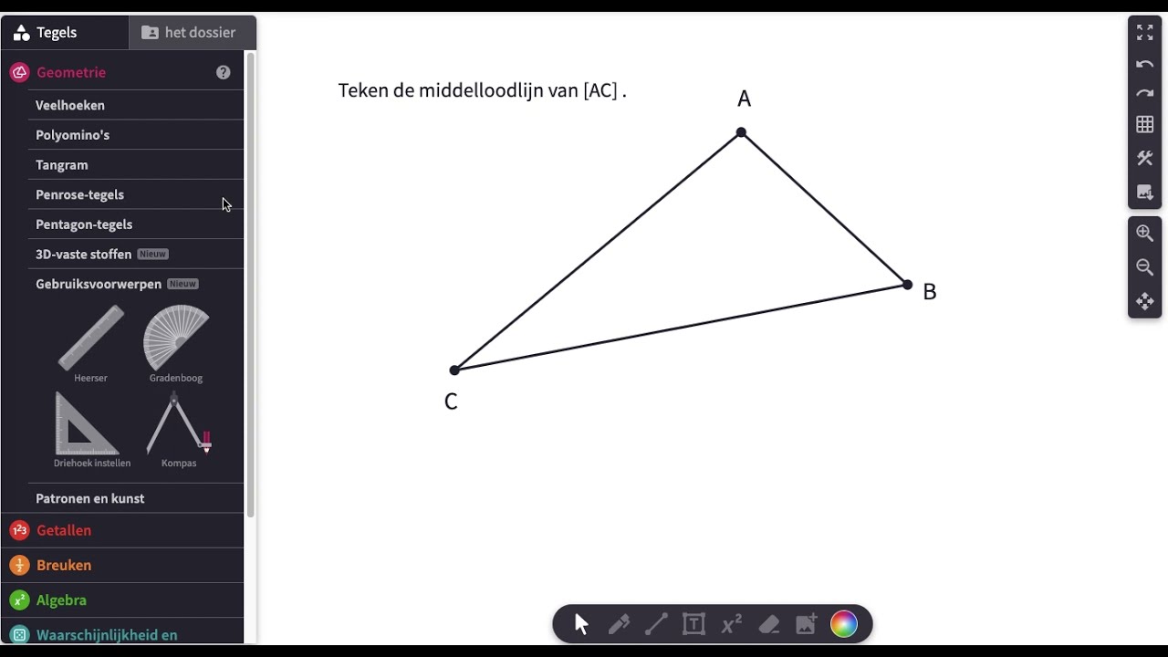 De middelloodlijn van een driehoek tekenen