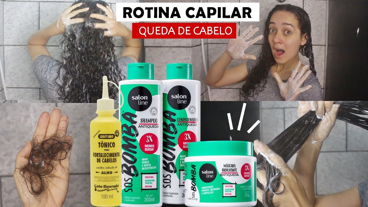 ROTINA CAPILAR: SOS BOMBA ANTIQUEDA SALON LINE + TÔNICO DE ALHO GOTA DOURADA.