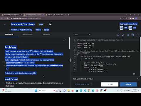 Santa and chocolates || codechef || contest || solutions || starter 104