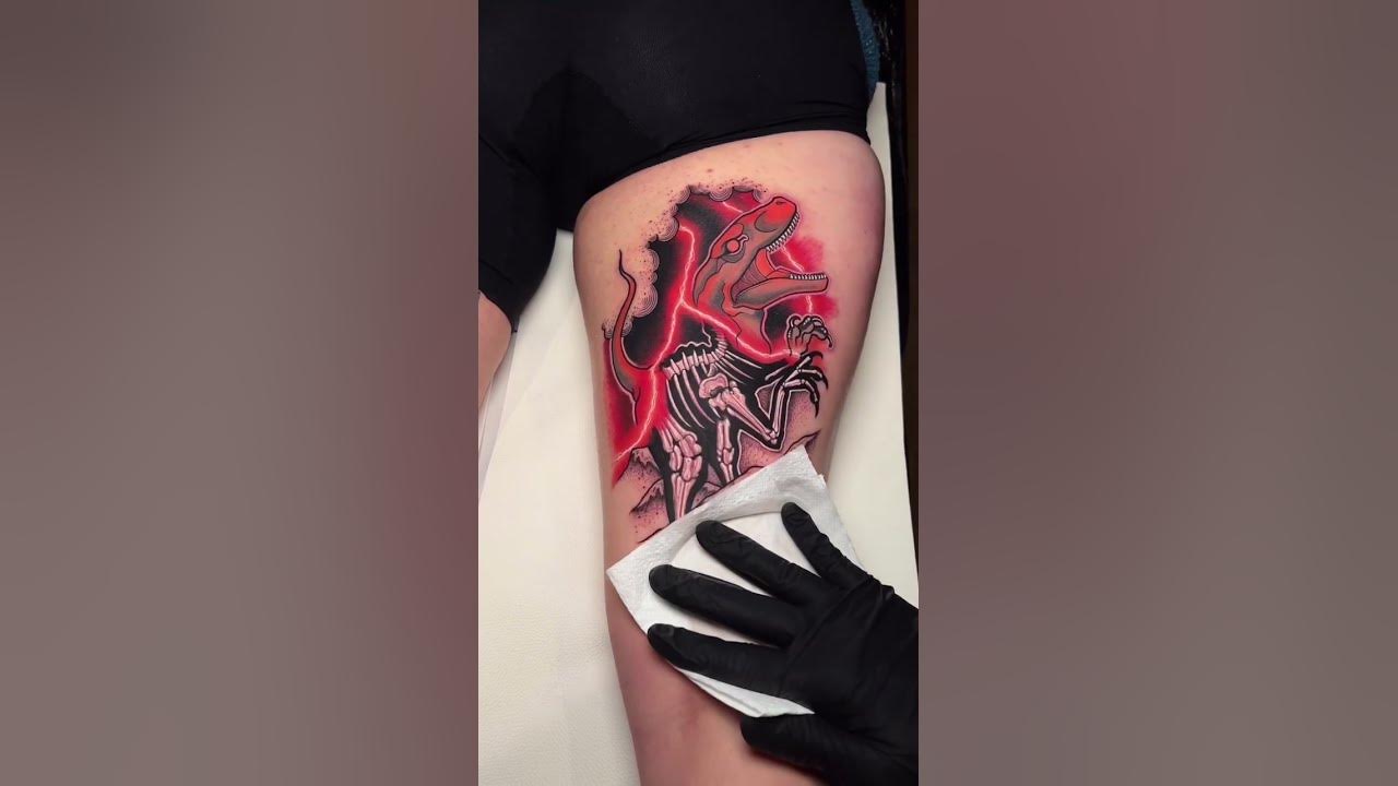 🦖 How Cool Is This Dinosaur Tattoo By Joshhurrelltattoos #tattuba #shorts #tattooartist #ink #art