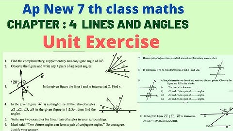 Ap new 7th class maths, Lines and angles Unit Exercise,Lines and angles class 7,Unit Exercise