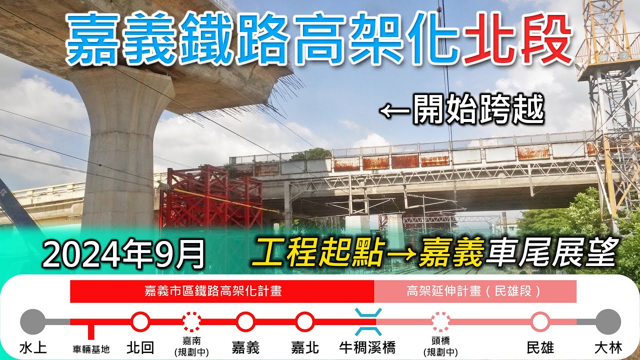 2024年9月 | 台鐵嘉義鐵路高架化工程進度(北段)| 工程起點=嘉義 南下莒光號車尾展望