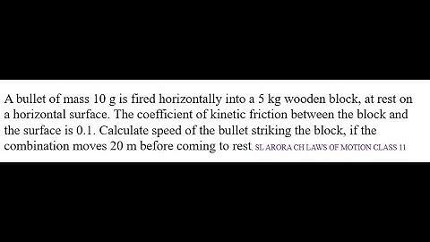 A bullet of mass 10 g is fired horizontally into a 5 kg wooden block, at rest on a horizontal surfac
