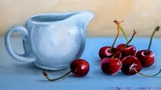 cherries oil painting pitcher