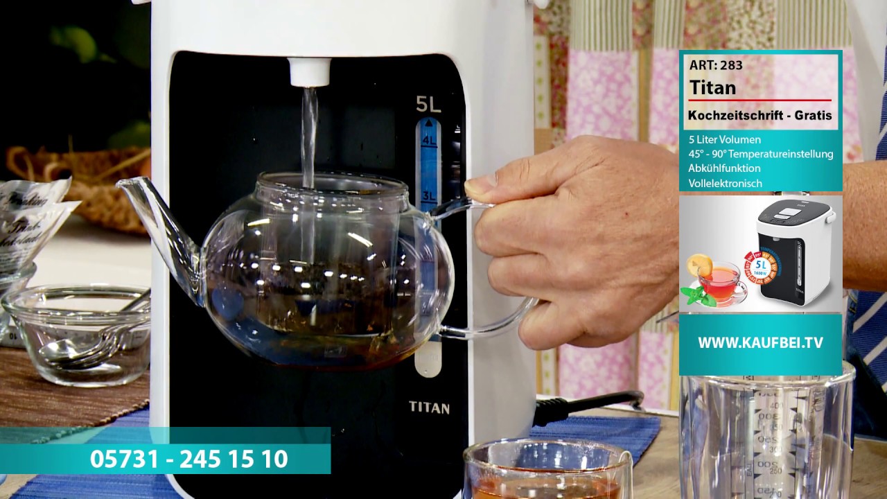 TITAN Wasserkocher 2.0 New Edition - Thermopot 5 Liter + GRATIS Kochbuch & Kochzeitschrift