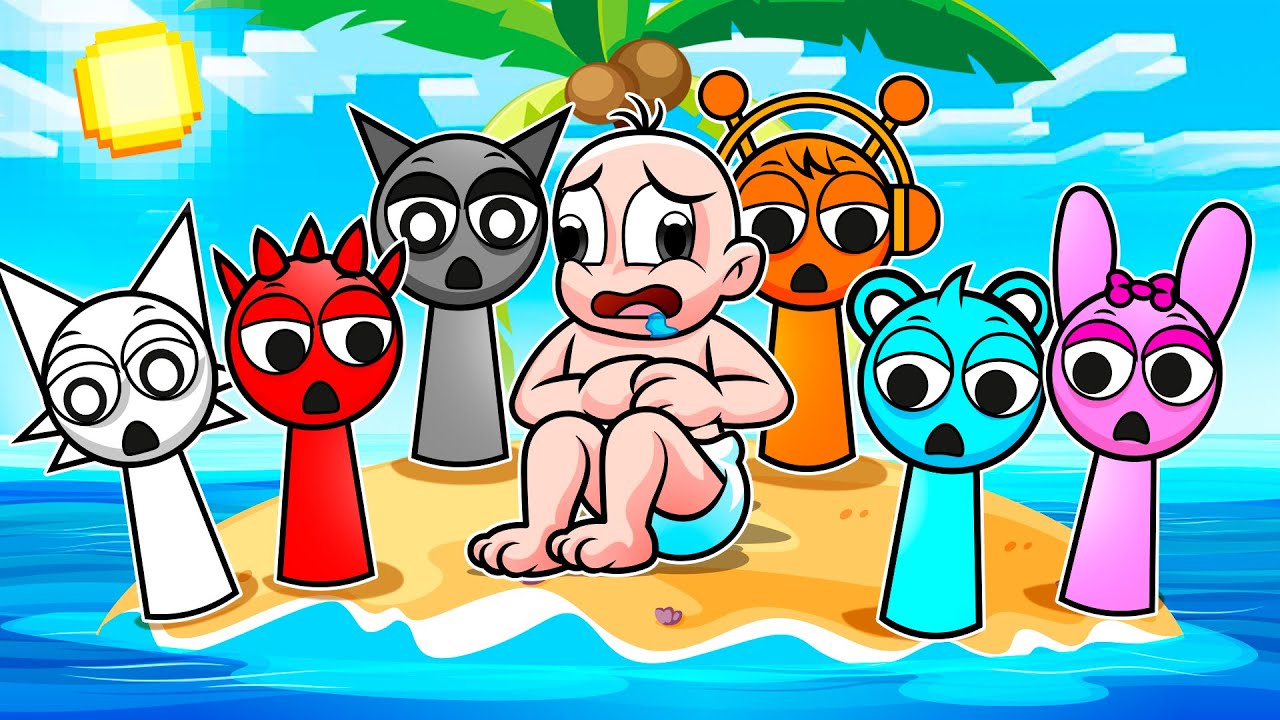 ATRAPADO en UNA ISLA DESIERTA de SPRUNKI en MINECRAFT 😱 BEBÉ NOOB