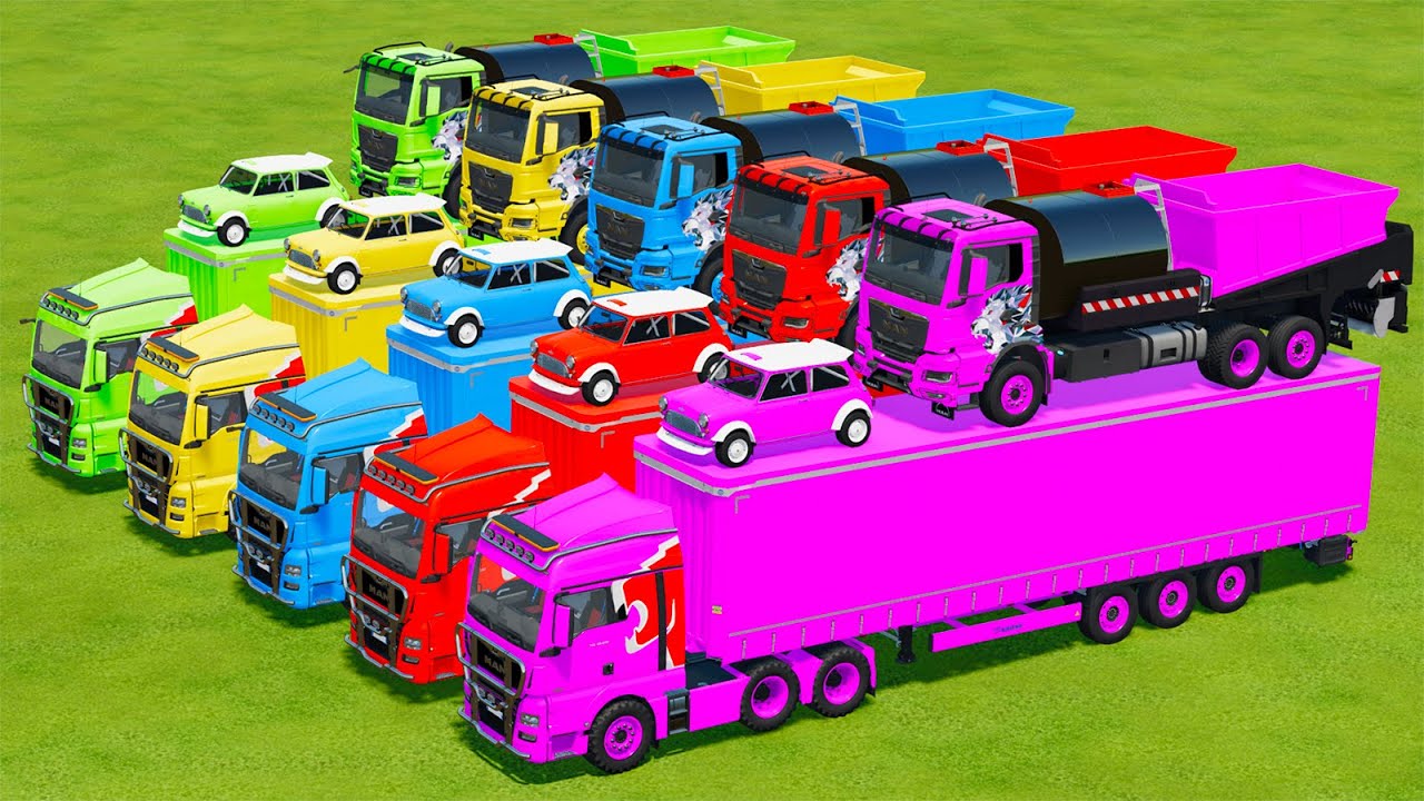 TRANSPORTING ASPHALT TRUCKS AND MINI COOPER CARS WITH MAN TRUCKS - Farming Simulator 22