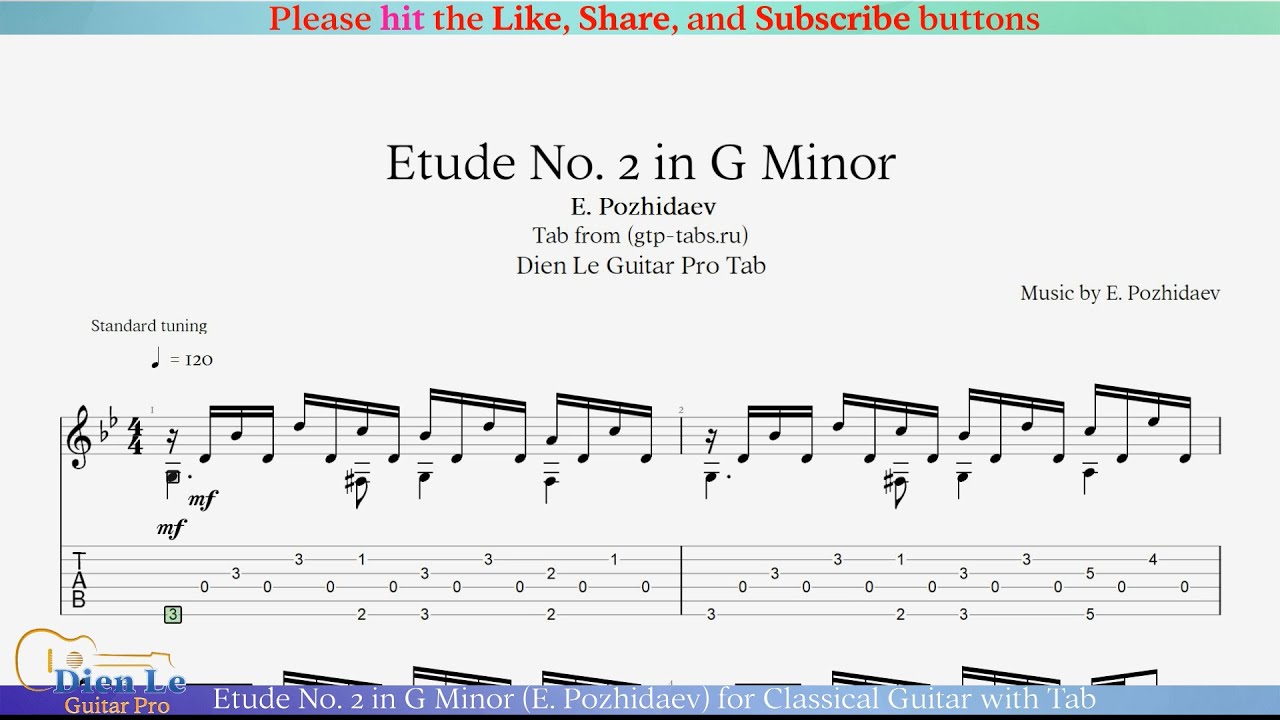 ギター NOEL ETUDE #2 Etude No. 2 in G Minor (E. Pozhidaev) for Classical Guitar with