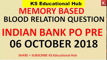 Blood relation Asked in INDIAN BANK PO PRE (6 October 2018 ) Memory Based Puzzle of INDIAN BANK PO