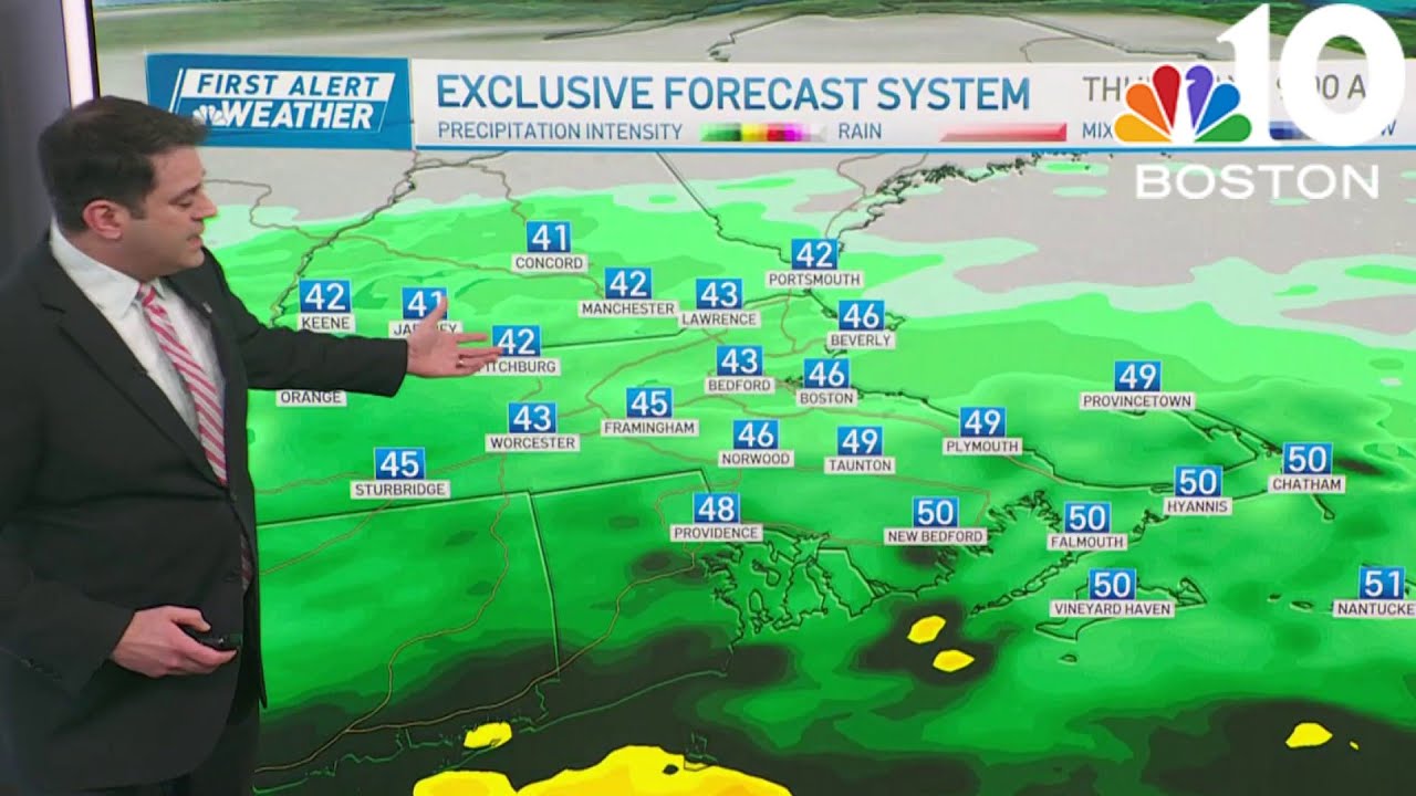 The morning rain in Boston tapers to showers, breezy afternoon - YouTube