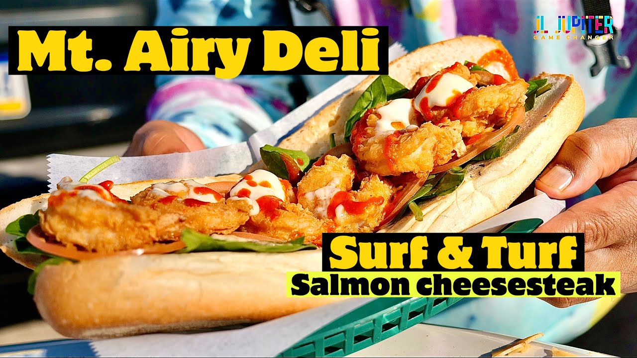 Surf and Turf Salmon Cheesesteak with Jumbo Shrimp at Mt. Airy Deli!