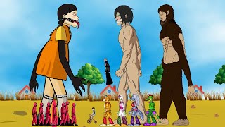 Gregory And Glamrock Fnaf Vs Squidgame Zombie, Eren Yeager, Pinhead, Animation - Drawing Cartoon 2