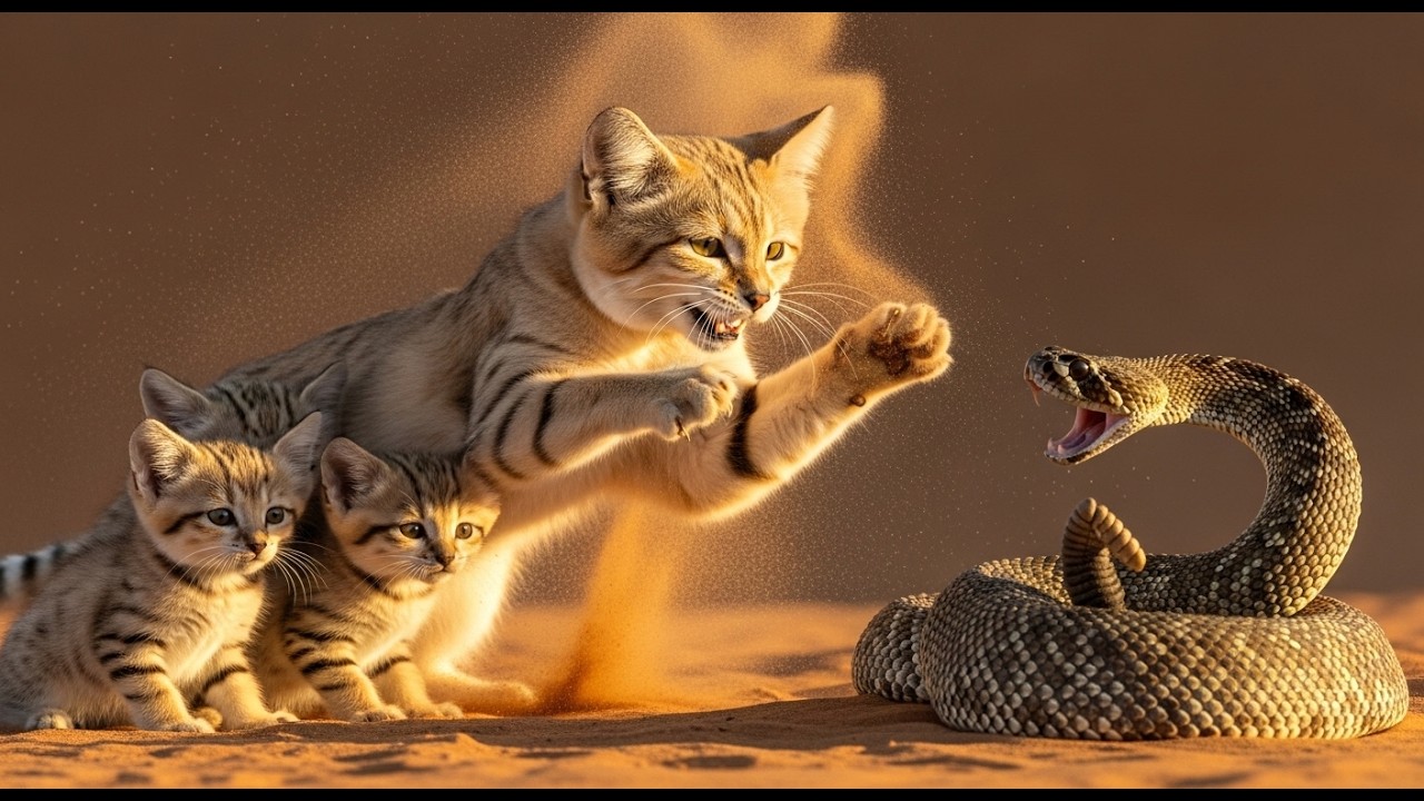 Kitty Riding Snake Rattlesnake Attacks Sand Cat Kittens — Mother Strikes Back! - YouTube