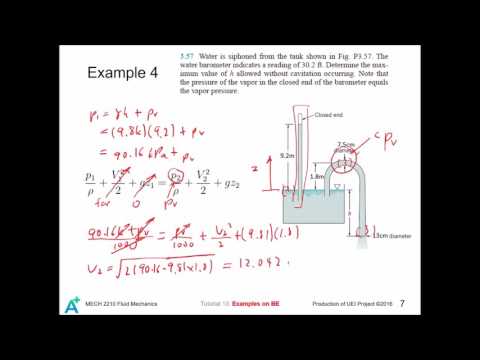 MECH 2210 Fluid Mechanics Tutorial 13* - Bernoulli Equation II: مثالیں