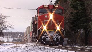 Nice Power on a Late & Short CN Stack Train 120 w/DPU at Moncton, NB