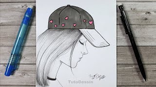 Comment dessiner une fille avec une casquette pour les débutants | Dessin pas à pas screenshot 1