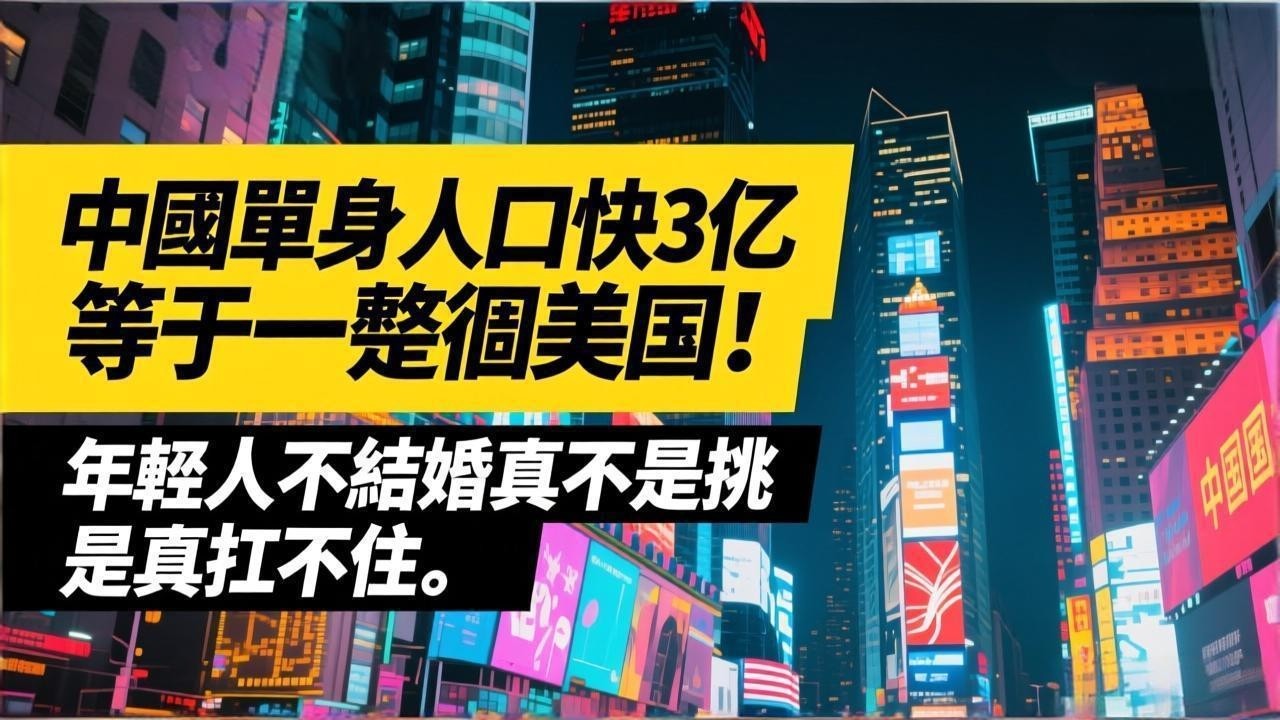 中國單身人口快3億，等於一整個美國！年輕人不結婚真不是挑，是真扛不住。