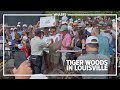 Crowds gather to watch Tiger Woods practice for PGA Championship
