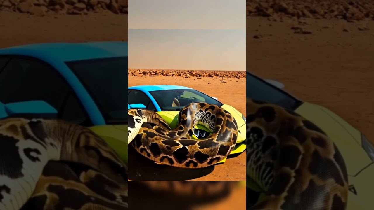 Python Crushing Lamborghini Automobile Car Snake India Ai Desert